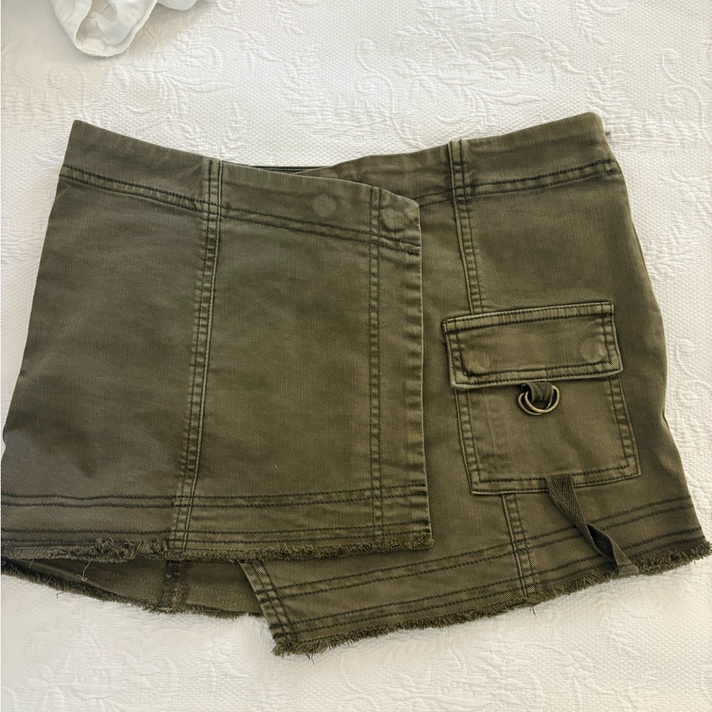 Anthropologie Green Mini Skirt with Utility Style
